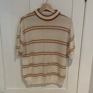 Vintage women’s Cream and Brown Striped Sweater
